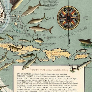 Pictorial Map Print of the USA's Big Game Fish circa 1936 Fishing Art Poster image 6