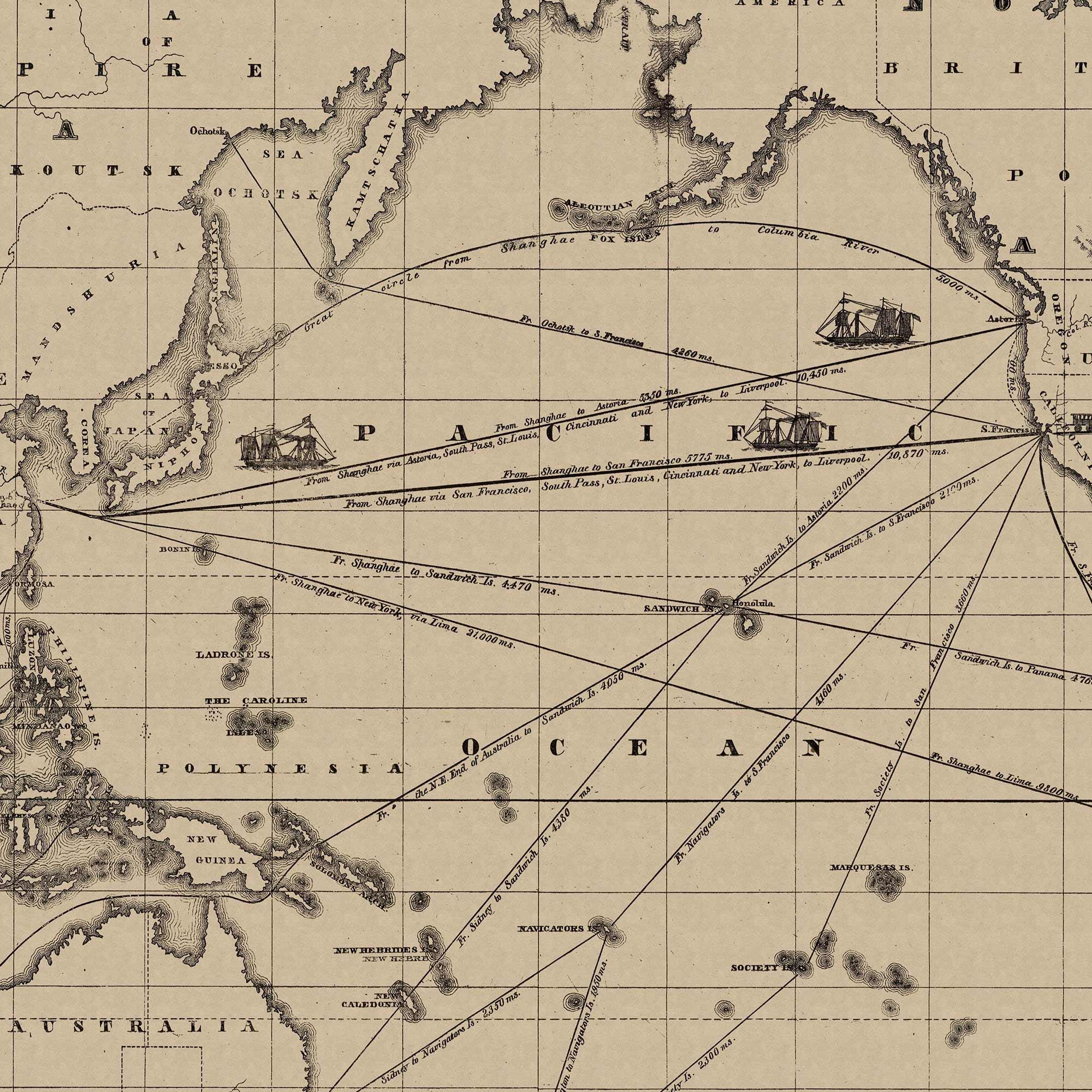 1850年頃の世界航海図｜アンティークマップアート、ヴィンテージ壁掛け