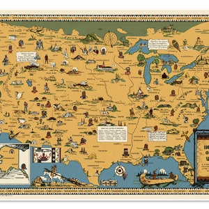 Póster de mapa pictórico de tribus indígenas americanas en EE. UU. / Decoración vintage de pared / Regalo para hombres, mujeres, niños, adolescentes y profesores