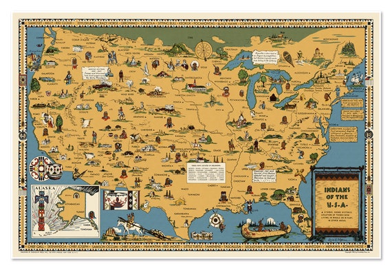 アメリカのネイティブアメリカンインディアン部族の絵地図ポスター