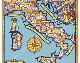 Carte ancienne de l'Italie - Editions d'Art Derveaux
