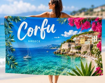 Telo mare di Corfù / Telo mare Grecia / Telo mare di lusso / Telo mare beach club / Telo mare costiero / Telo mare extra large / Regalo per gli amanti della spiaggia