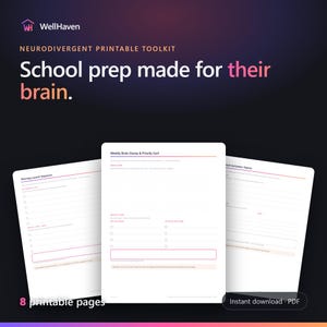 Back to School Executive Function Toolkit Printable | ADHD Neurodivergent Kids Planner | Homework Checklist Morning Routine