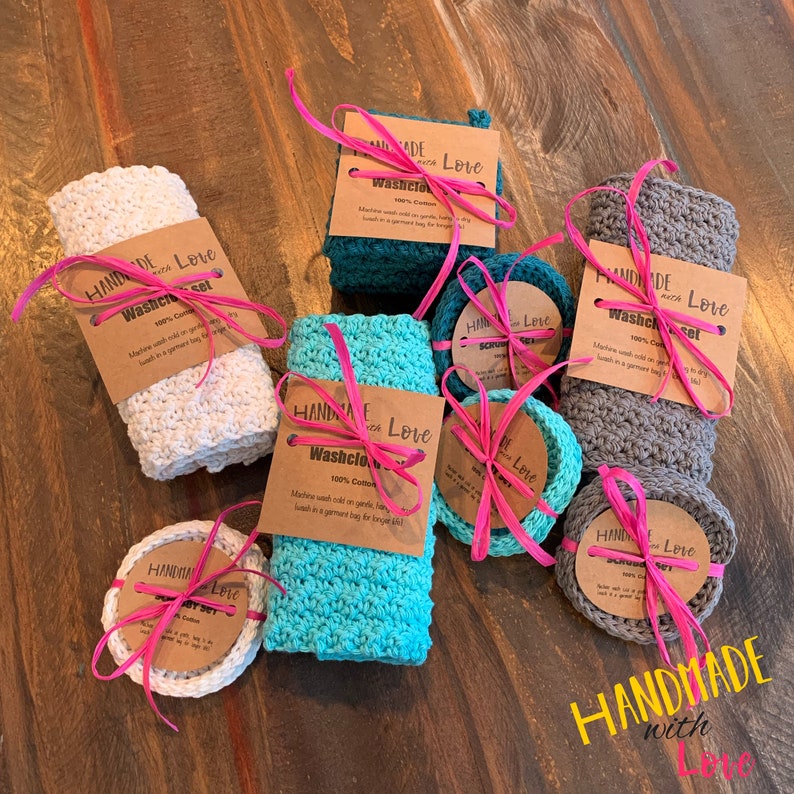 Crochet Washcloths & Scrubbies Set Reusable Washcloth 100 Cotton