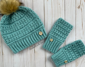 Crochet Snowflake set PATTERN; crochet beanie; crochet gloves; gifting set