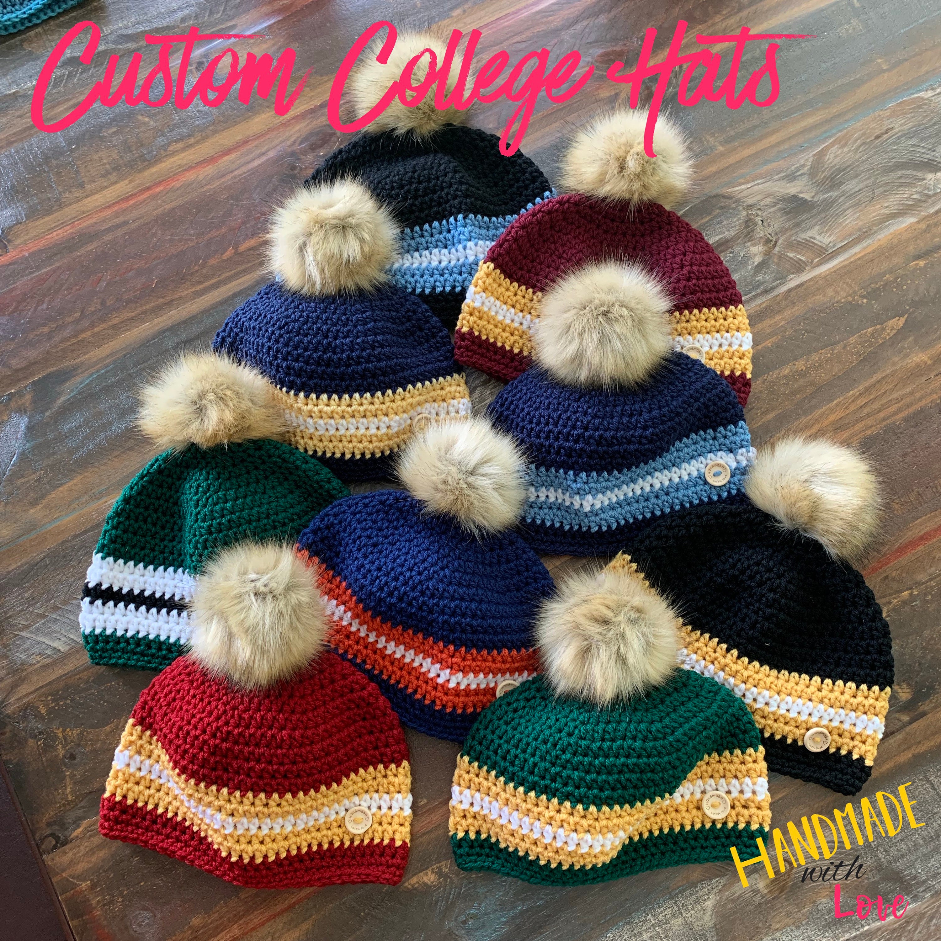 Custom College Spirit Crochet Beanies With Pom Crochet Hat Handmade Gift Etsy