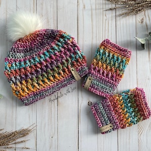 Maddy PATTERN set; crochet hat & gloves; gift set