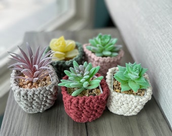 Gehaakte kleine vetpotjes: decor imitatieplant (digitaal patroon)