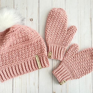 WZÓR na szydełkowy zestaw czapek i rękawiczek Suzette; Różne rozmiary; czapka zimowa; pomysł na prezent