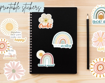 Boho Crochet Stickers: Printable PNG Files (Digital Download)