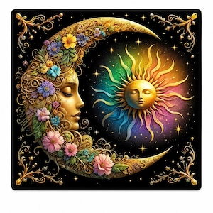 Tischdecke mit Tarotkartenmotiv, Sonne-Mond-Altartuch, Wahrsagematte für Tarot-Lesungen, Orakelkarten, Meditation, spirituelle Dekoration, Geschenk für Hexen