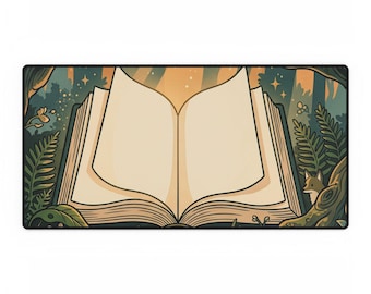 Tappetino da scrivania con illustrazione di un libro aperto nella foresta / Lettura, Natura, Spazio di lavoro accogliente
