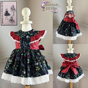 Ready to Ship Girls 2t Christmas Holiday Dress Vintage Sewing Pattern Big Back Bow Silver Glitter Gold Glitter