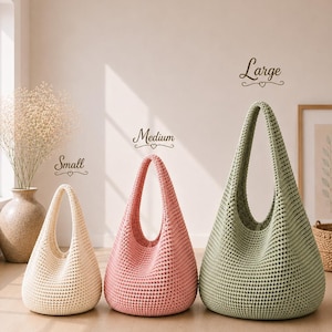 Molde em PDF para Bolsa de Crochê Estilo Boho, Bolsa de Ombro, 3 Tamanhos, Bolsa Tote - Download Digital
