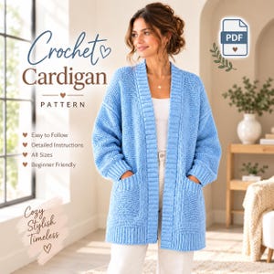 Easy Hexagon Cardigan Crochet Pattern PDF, Download Oversized Pocket Cardigan, Beginner friendly٫ Sizes XS-5XL,