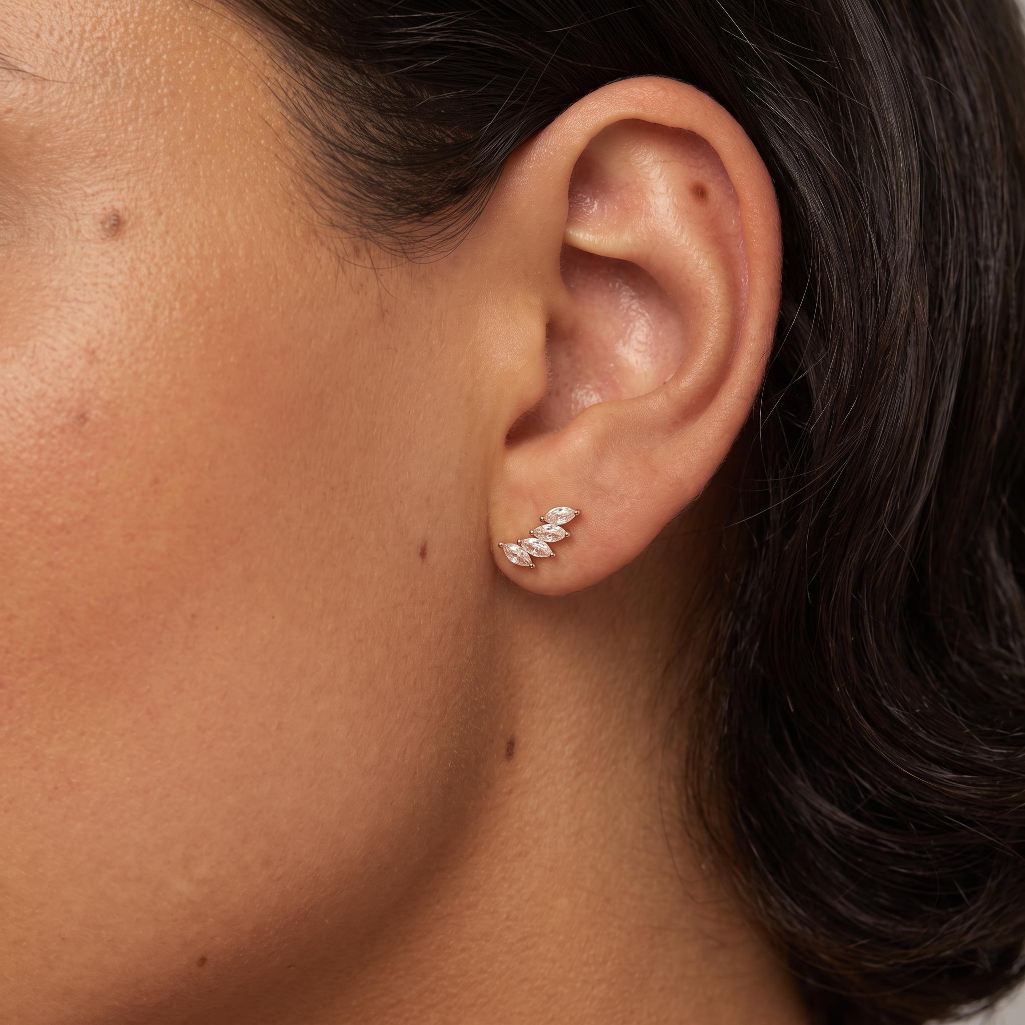 18K Gold Filled Marquise CZ Flat Back Stud Earrings, Leaf Cluster Gemstone Earrings, Dainty Ear Stack Jewelry, Minimalist Gold Studs