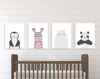 Zoo Animal Nursery Decor - Set of Four 11x14" Zoo Nursery Prints - Zoo Animal Prints - Penguin, Zebra, Polar Bear, Panda Prints