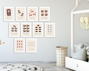 Woodland Wall Decor, Forest Animals Counting Cards, perfect Baby Shower gift
