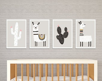 Llama Nursery Decor - Set of Four 11x14" Prints - Llama Prints - Animal Nursery - Perfect Gender Neutral Wall Prints for Kids Room