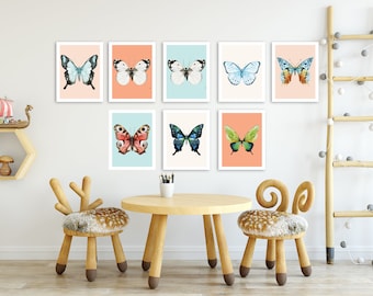 Vintage Butterfly Decor, Nature Theme  Mini Prints Nursery Art, kids Room Decor, Gender Neutral Nature Art