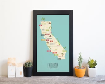 California Map for Kids - Children Travel Decor - Adventure Nursery - Global Inspired Art for Kids - Global Nursery - Home State Art