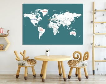 Children's World Map - maps for kids - 6 color choices- educational maps - playroom decor - travel nursery  - world travel map - travel maps