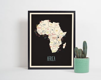 Africa Map for Kids - Children Travel Decor - Adventure Nursery - Global Inspired Art for Kids - Choose from 2 Colors - Global Nursery