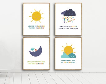 You Are My Sunshine Nursery Decor - Set of Four 11x14" Prints - Educational and Beautiful Pictures for Bedrooms