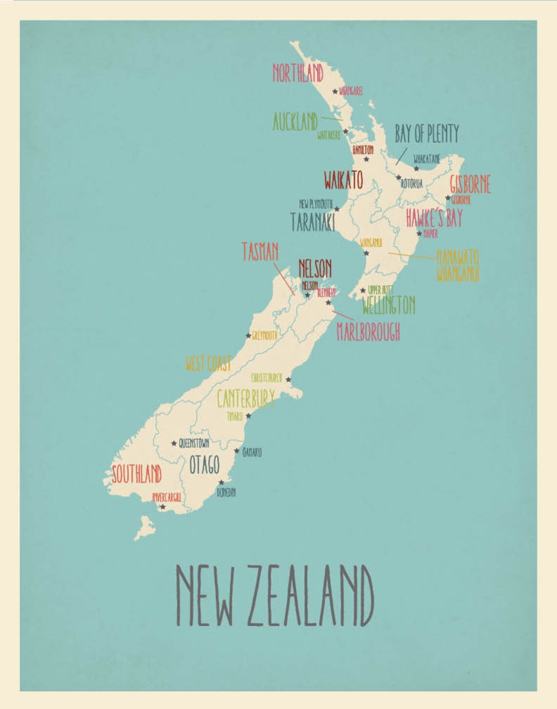 New Zealand Map for Kids Children Travel Decor Adventure | Etsy
