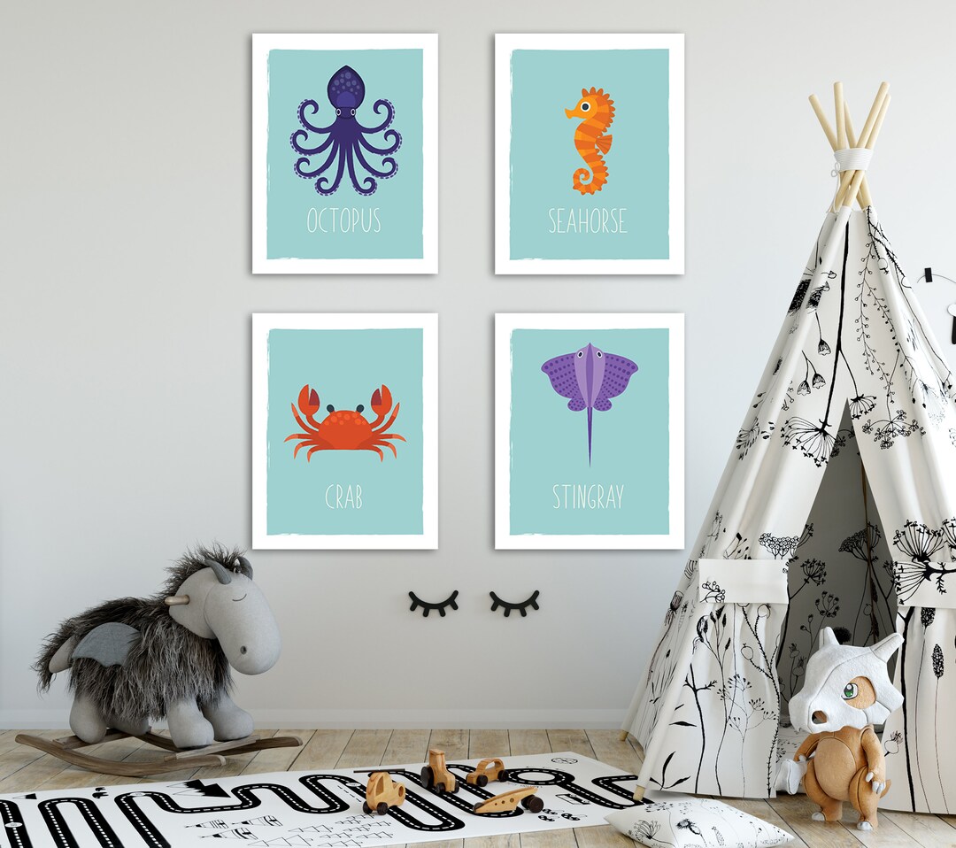 Ocean Nursery Wall Decor, Wall Art Nautical Baby Shower, Ocean Animals