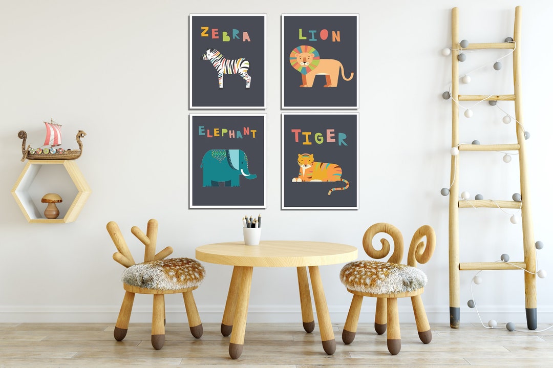 Bold Safari Art Nursery Decor Set of Four 11x14 Prints Etsy