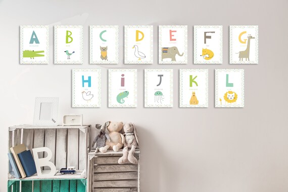 Kids Wall Art Woodland Decor Alphabet Wall Cards For Classroom Nursery And Bedroom Set Of 26 5x7in Letter Prints
