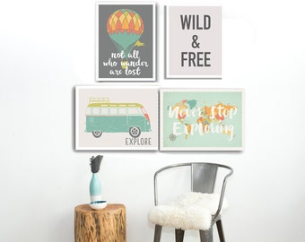 Wild and Free Nursery Decor - Four 11x14" Prints - Kids Art for Bedrooms, Playrooms, Classrooms - Nursery Art - Baby Room Art - Kids Posters