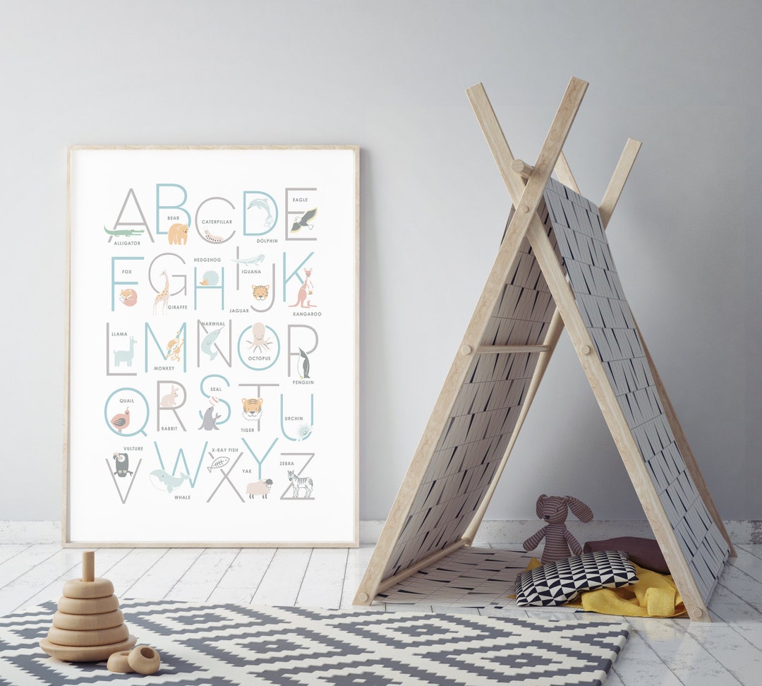Animal Alphabet Poster Wall Art | Woodland Nursery Decor Educational ...