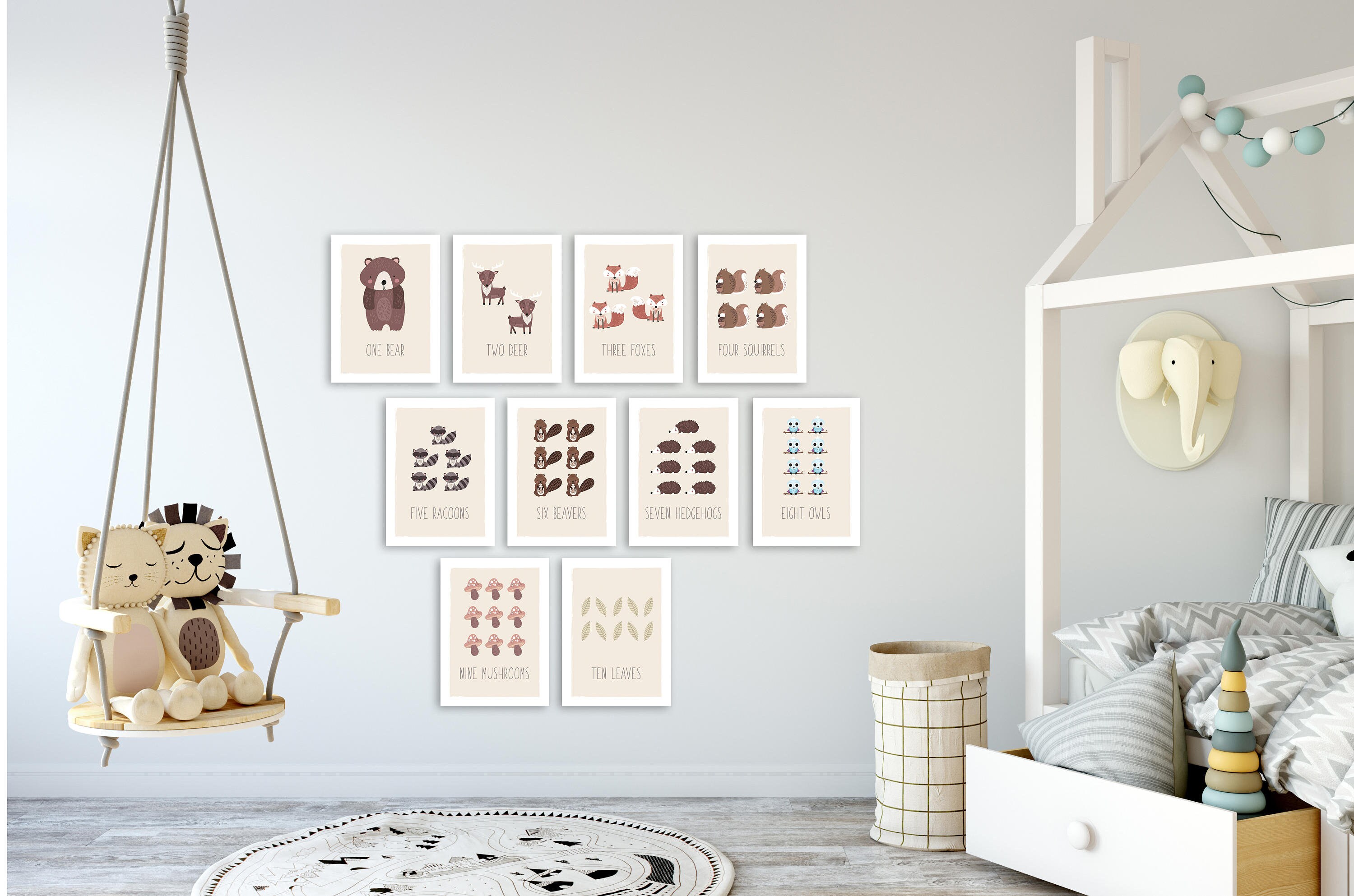 Forest Animal Counting Cards Woodland Animal Decor Forest Animal Decor Nursery Decor Nursery Art Nature Themed Kids Decor Nature Art