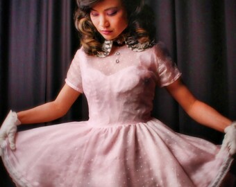 Polka Dot Baby Pink Dress / Tule Petticoat/Follow the Rabbit Dress/Polkadot dress/Pink Dress/ Custom Dress/Alice in Wonderland