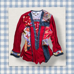 Vintage Tommy M/Loulou Red Patchwork Set: Floral Paisley Denim Trim (Size L)