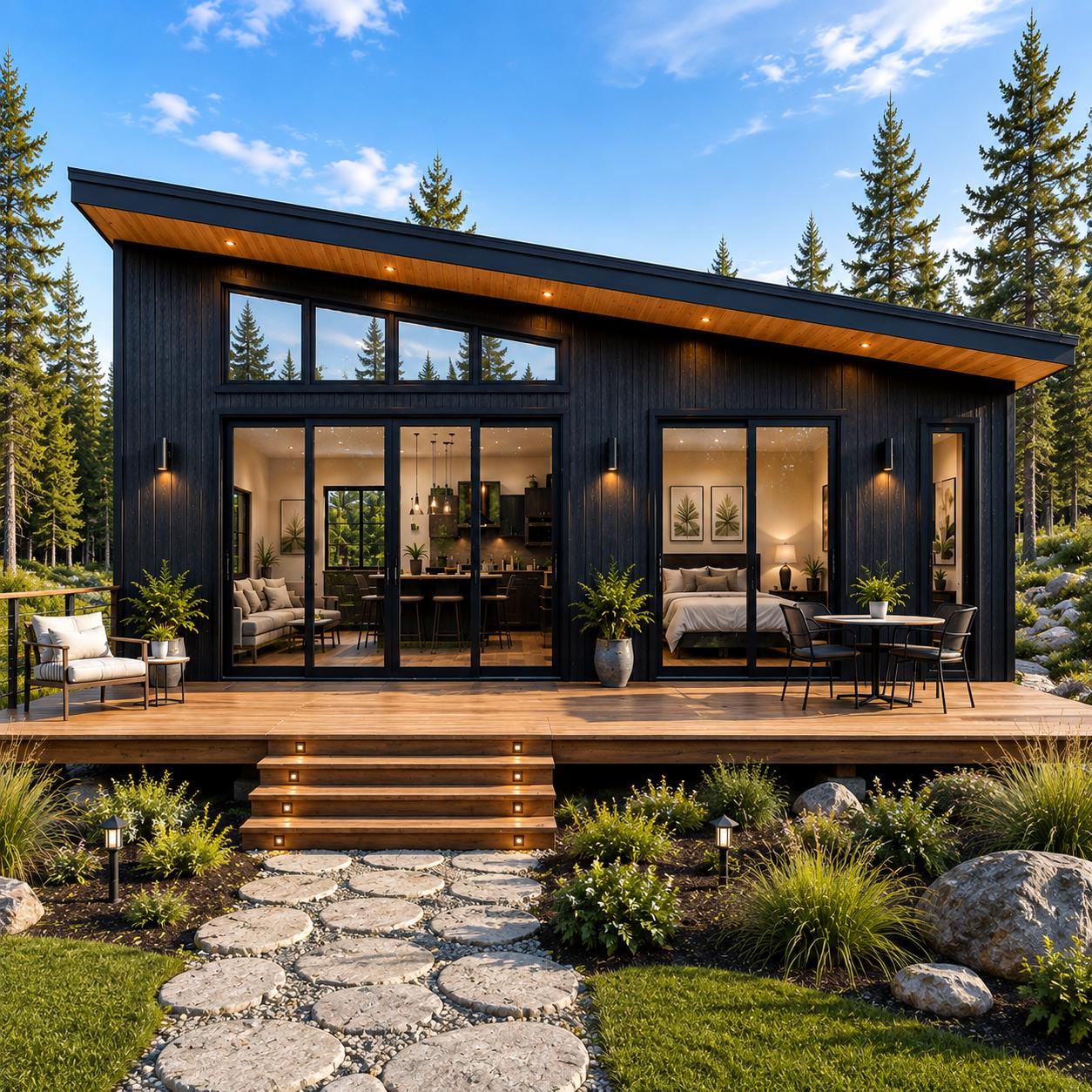24x36 Small Cottage House Plans, Modern Scandinavian Cabin Design, Lean Roof House Blueprint, PDF Building Plans