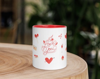 White valentines mug with red inside