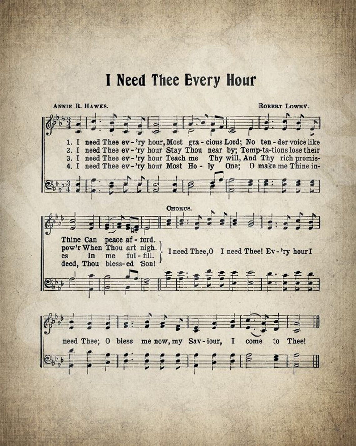 I need thee every hour hymn print sheet music art hymn art etsy