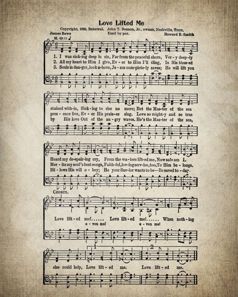 Love Lifted Me Hymn Print Sheet Music Art Hymn Art Etsy