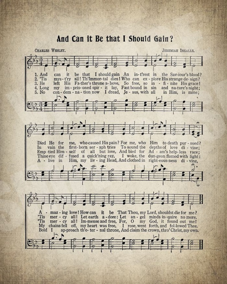 And can it be that i should gain hymn print sheet music art etsy