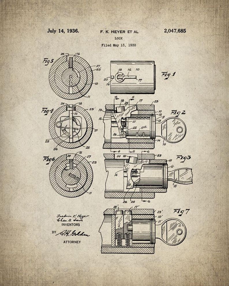 Tumbler Lock Patent Print Locksmith Gift Locksmith Art Etsy