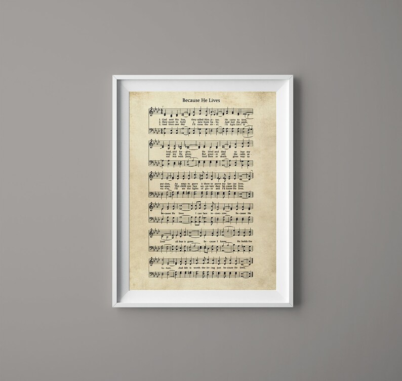 Because He Lives Hymn Print Sheet Music Wall Art Hymn Art Etsy