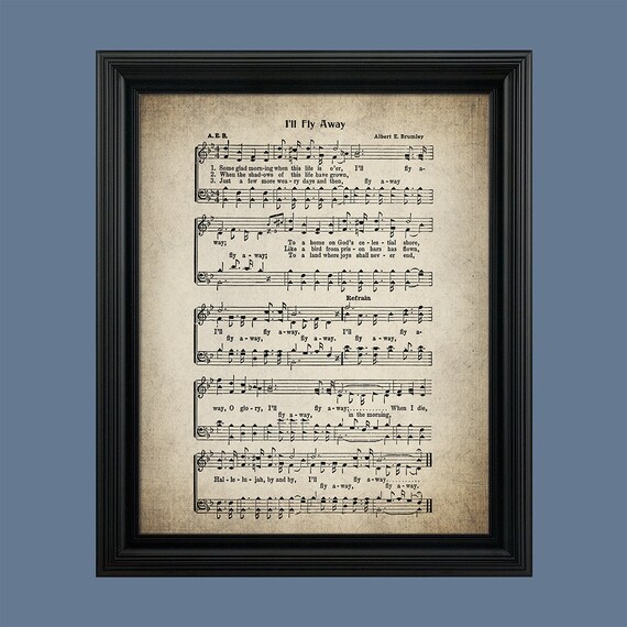 I Ll Fly Away Hymn Print Print Sheet Music Art Hymn Etsy