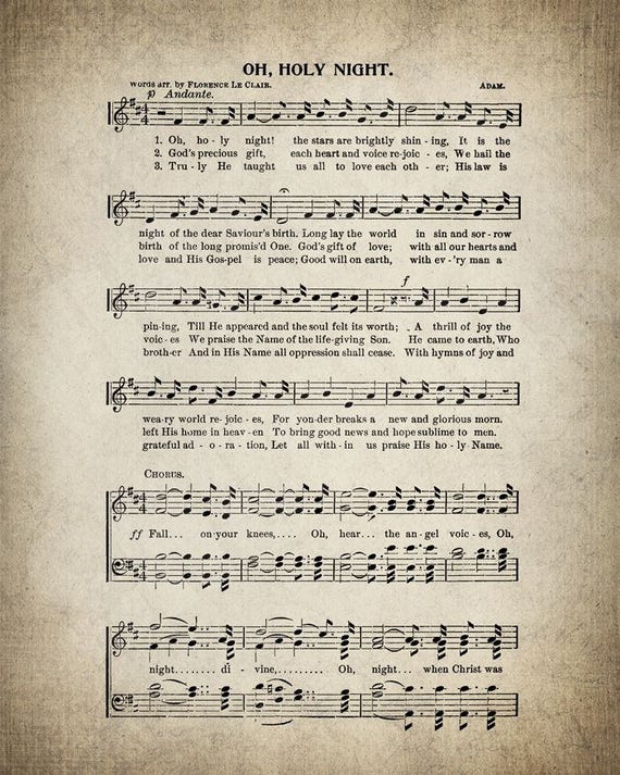 Oh Holy Night Christmas Hymn Print Sheet Music Art Hymn | Etsy