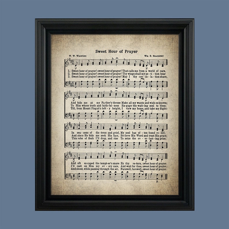 Sweet Hour of Prayer Hymn Print Sheet Music Art Hymn Art Dark Vintage.