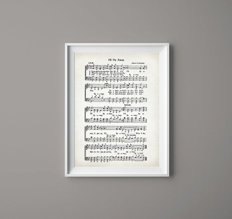 I'll Fly Away Hymn Print Print Sheet Music Art Hymn - Etsy