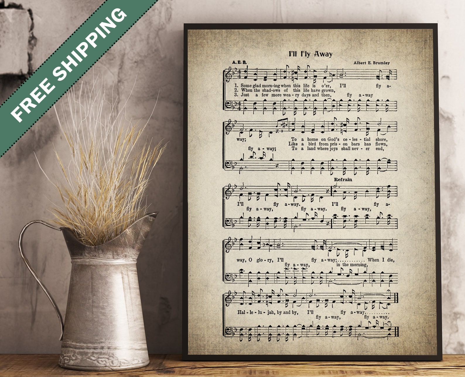 I'll Fly Away Hymn Print Print Sheet Music Art Hymn Etsy