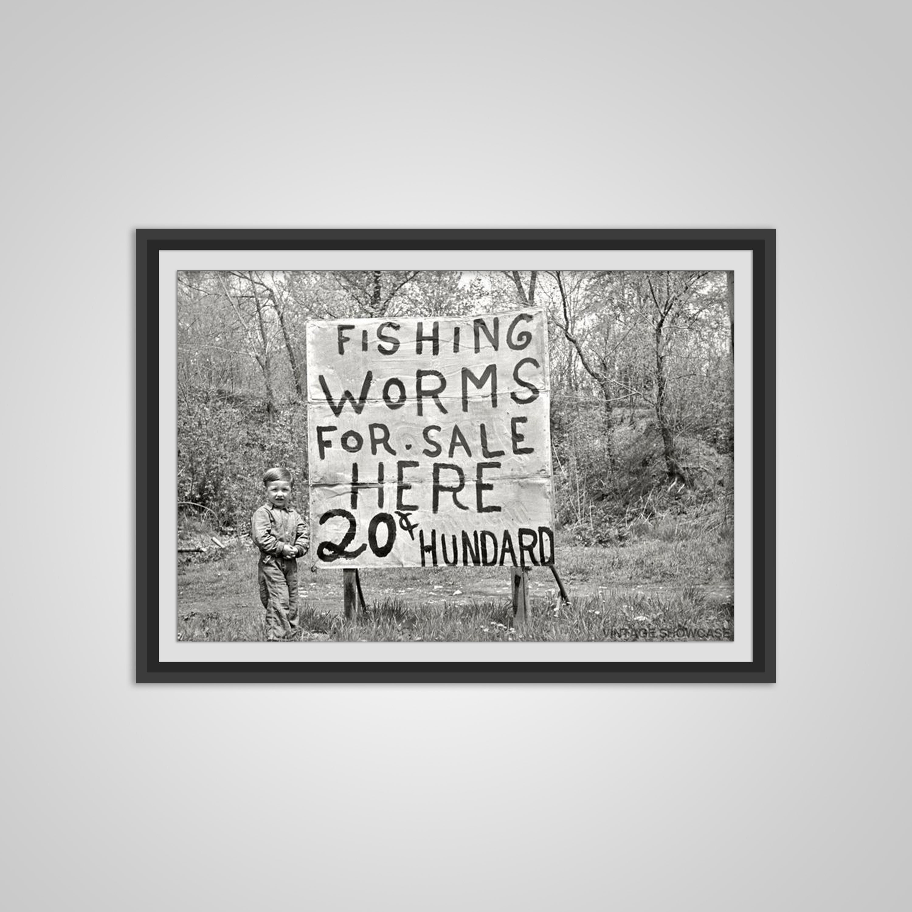 Old Vintage Photo Coca Cola Young Boy Selling Fishing Worms Coke Sign -  Lake Ozark